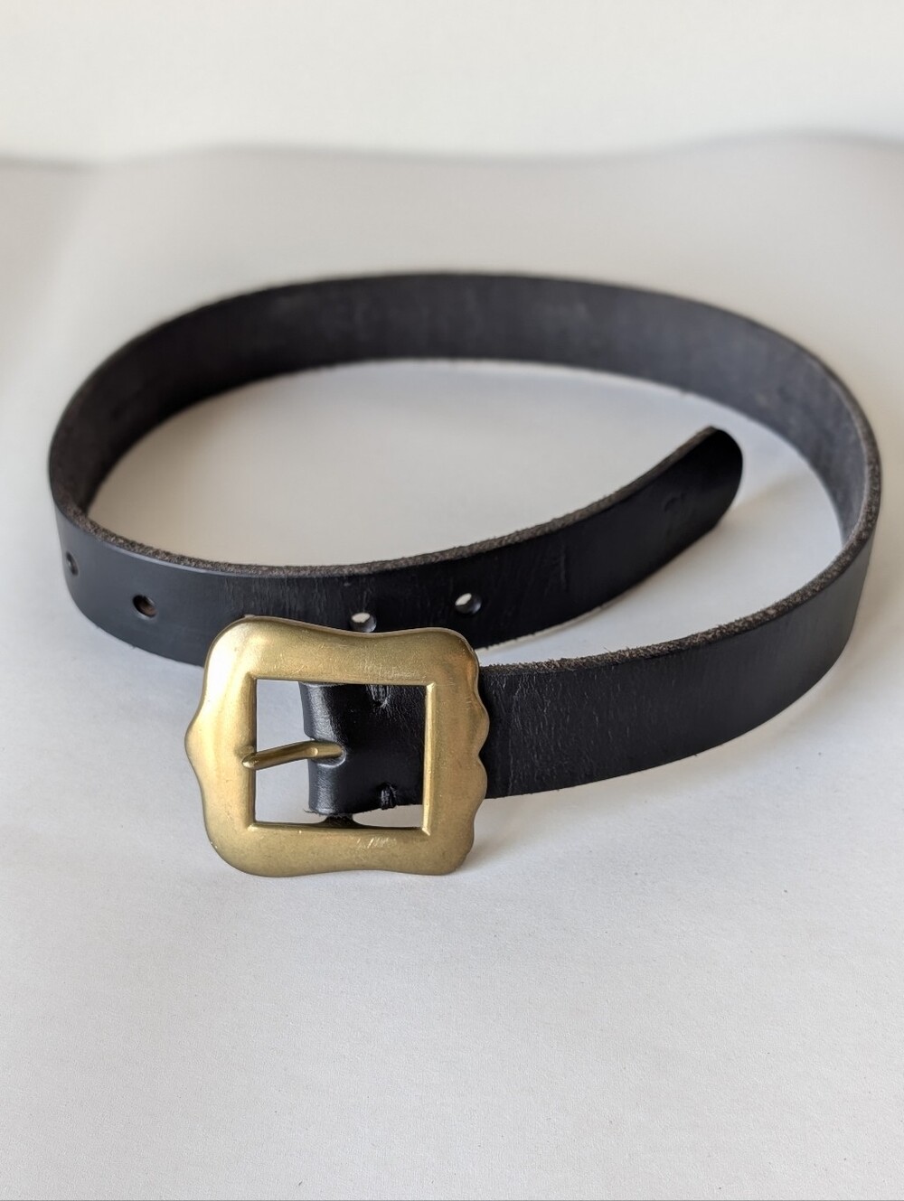 Polo Ralph Lauren Teen Black Leather Belt Scalloped Brass Buckle Size 24"